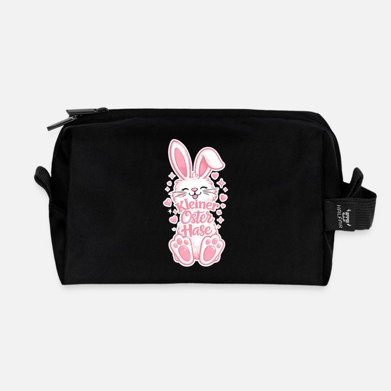 Little Easter Bunny in Pink - Recycled Toiletry Zip Bag - black