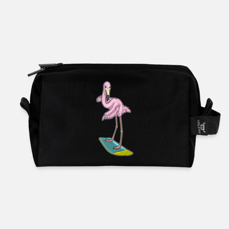 Flamingo Surfer Surfbrett - Recycelte Kulturtasche - Schwarz