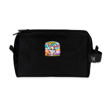 Happy Easter - Easter Bunny Illustration - Recycled Toiletry Zip Bag - black - Front