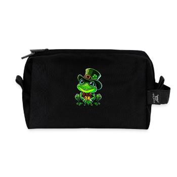 Cheerful frog with St Patrick Day top hat - Recycled Toiletry Zip Bag - black - Front