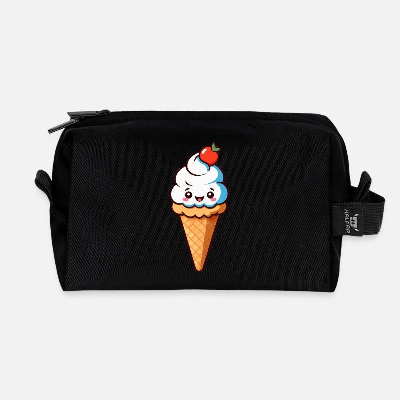 Cône crème Eis de dessin animé mignon avec un visage souriant - Trousse de toilette en tissu recyclé - noir