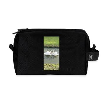 Swans by the water in morning light - Recycled Toiletry Zip Bag - black - Front