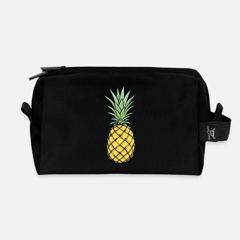 Pineapple Comic Style Colorful Summer - Recycled Toiletry Zip Bag - black