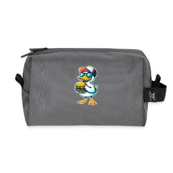 Cooler Erpel Hamburger Cheeseburger Fast Food - Recycelte Kulturtasche - Anthrazit - Vorne