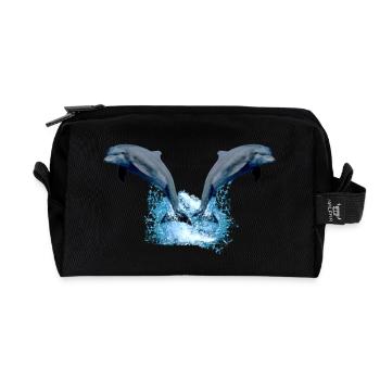 2 dolphins jumping out of the water - Recycled Toiletry Zip Bag - black - Front