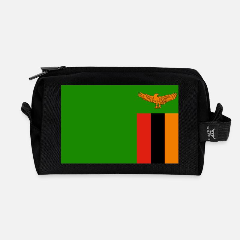 Zambia Flagg - Recycled Toiletry Zip Bag - black