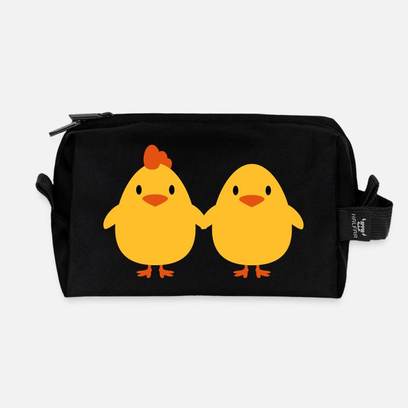 Küken Liebespaar Hahn und Henne - Recycelte Kulturtasche - Schwarz