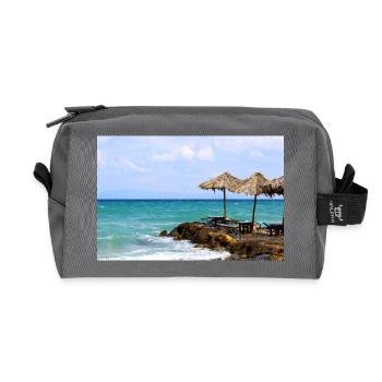 Sommer Sonne Strand Meer Poster - Recycelte Kulturtasche - Anthrazit - Vorne