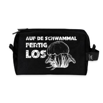 auf de Schwammal fertig los - auf die Pilze fertig - Recycelte Kulturtasche - Schwarz - Vorne