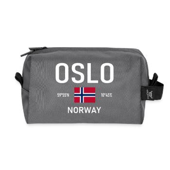 Oslo - Norvège - Coordonnées - Drapeau - Trousse de toilette en tissu recyclé - anthracite - Devant