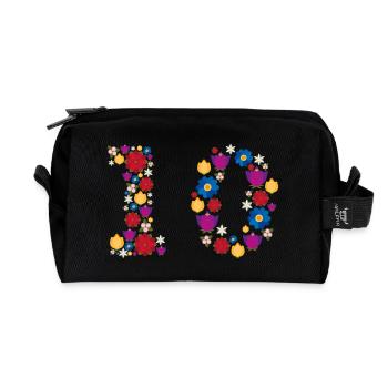 Fleurs 10 - Trousse de toilette en tissu recyclé - noir - Devant
