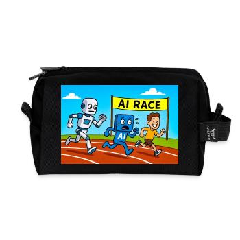 AI Race Running Cartoon Design - Recycled Toiletry Zip Bag - black - Front