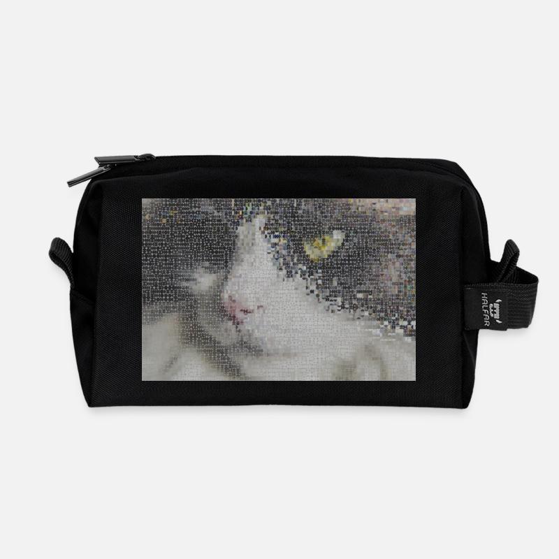 Cat Portrait Mosaic - Recycled Toiletry Zip Bag - black