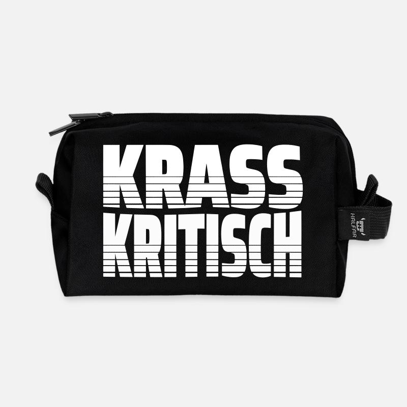Krass Kritisch - Krasser Linientext mit Streifen - Recycelte Kulturtasche - Schwarz