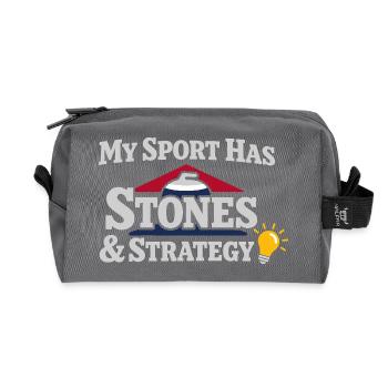 Curling, balayage drôle, cardio dur avec balai - Trousse de toilette en tissu recyclé - anthracite - Devant