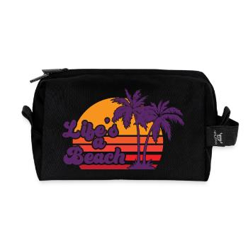 Life is a Beach Sunset with Palms - Recycled Toiletry Zip Bag - black - Front