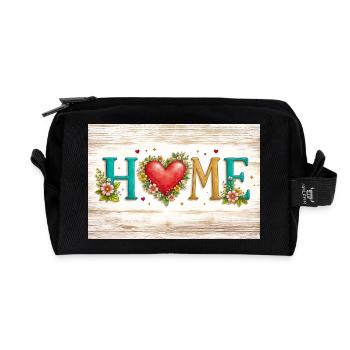 Heart flowers HOME letters - Recycled Toiletry Zip Bag - black - Front