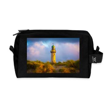 Leuchtturm Warnemünde am Abend - Recycelte Kulturtasche - Schwarz - Vorne