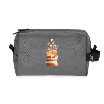 Fox on stack of books - Recycled Toiletry Zip Bag - anthracite - Front