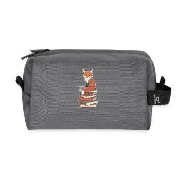 Fox on stack of books - Recycled Toiletry Zip Bag - anthracite - Front