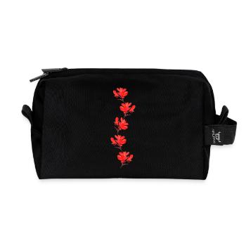fleurs rouges - Trousse de toilette en tissu recyclé - noir - Devant