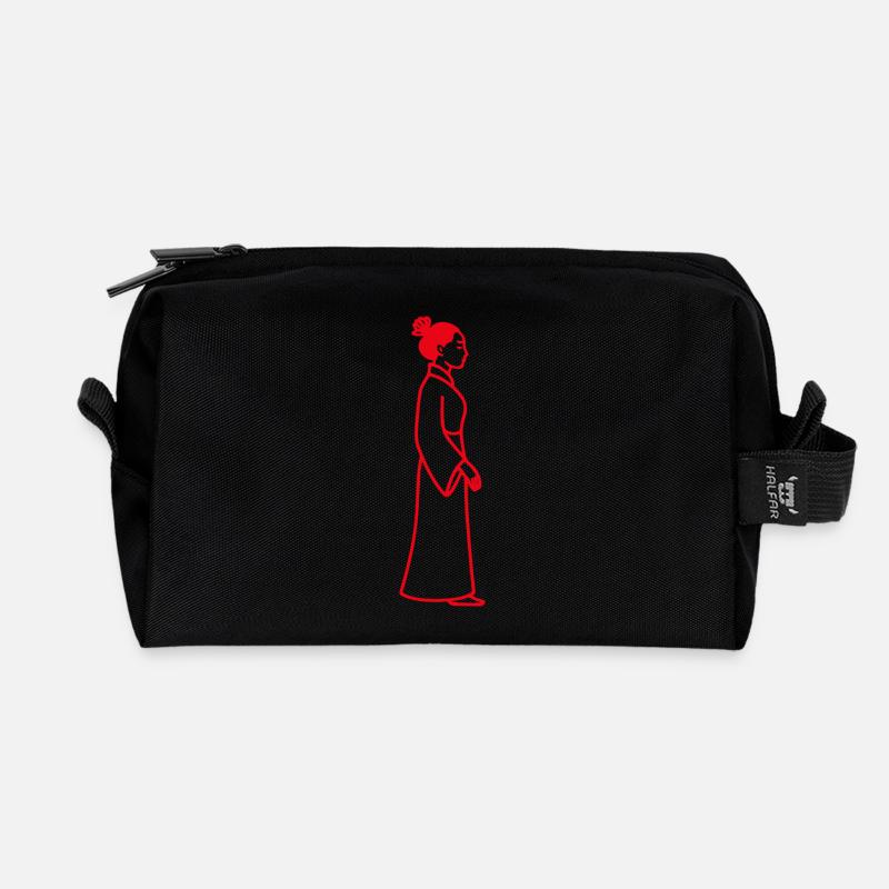 Line Art Chinesische Frau - Recycelte Kulturtasche - Schwarz