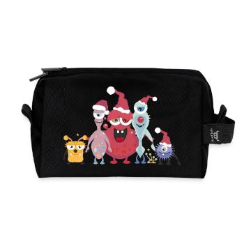 fröhliche bunte Monster Familie feiert Weihnachten - Recycelte Kulturtasche - Schwarz - Vorne