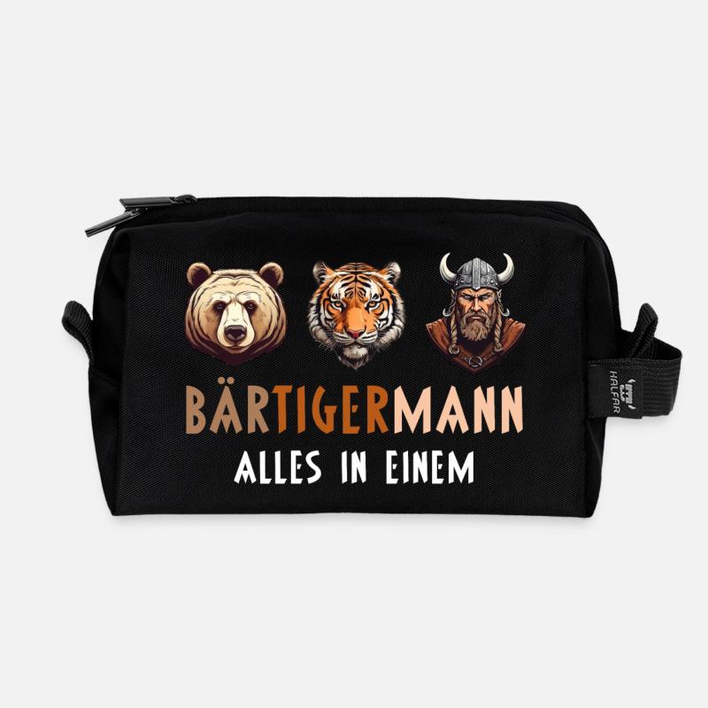 BÄRTIGERMANN Alles In Einem Funny Sayings Viking - Recycelte Kulturtasche - Schwarz