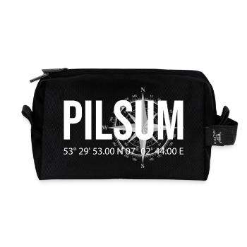 Koordinaten Pilsum - Recycelte Kulturtasche - Schwarz - Vorne