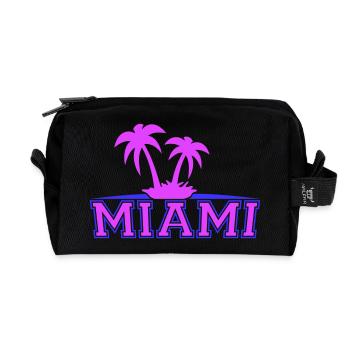 Miami USA Palmen Strand Sonne Amerika Florida Logo - Recycelte Kulturtasche - Schwarz - Vorne