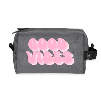 Positive Stimmung – Retro Bubble Schrift - Recycelte Kulturtasche - Anthrazit - Vorne