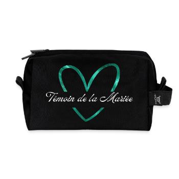 Glitzer Grünes Herz Braut Zeuge - Recycelte Kulturtasche - Schwarz - Vorne