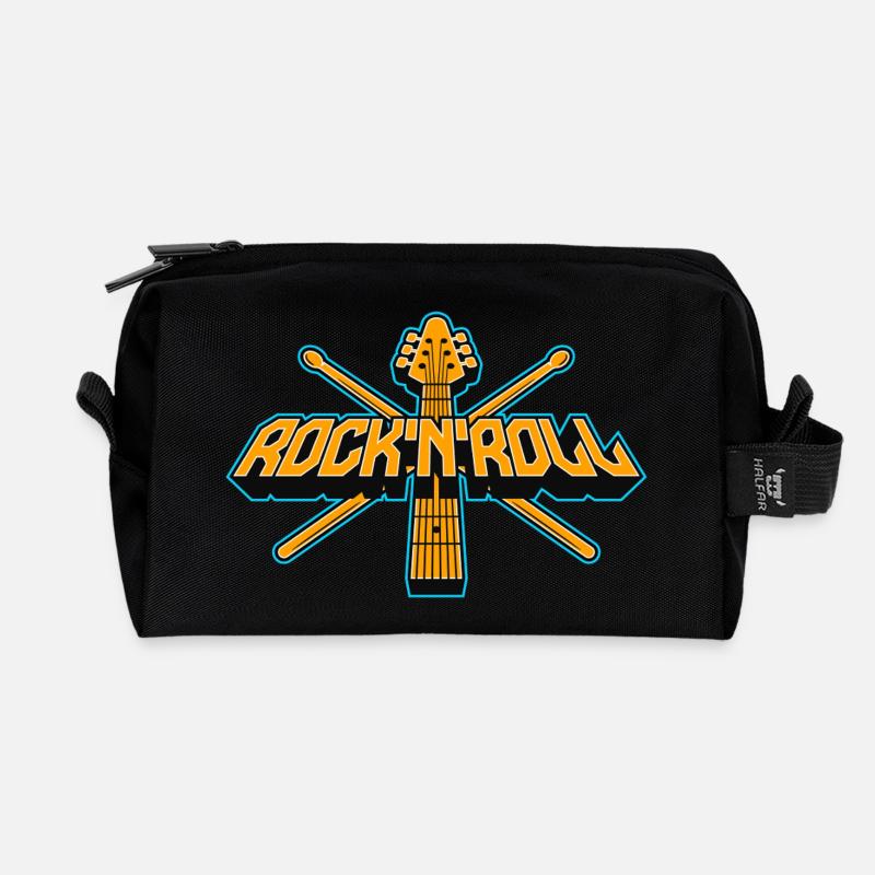 Retro Rock'n'Roll Guitar Emblem - Recycled Toiletry Zip Bag - black