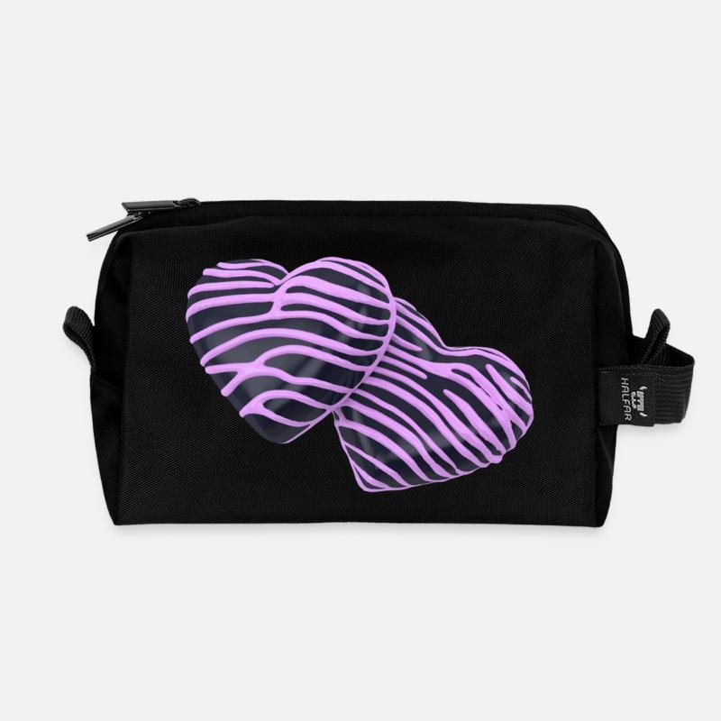Pink Hearts on Black - Recycled Toiletry Zip Bag - black