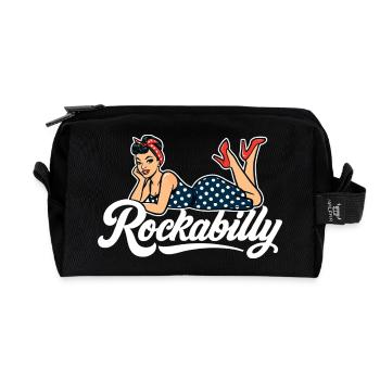 Rockabilly Pin-Up: Vintage Woman in Petticoat Dress - Recycled Toiletry Zip Bag - black - Front