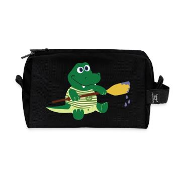 Krokodil mit Paddel - Recycelte Kulturtasche - Schwarz - Vorne
