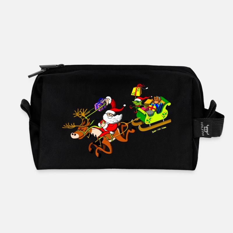 Santa's Gift Delivery with a Slingshot - Recycled Toiletry Zip Bag - black