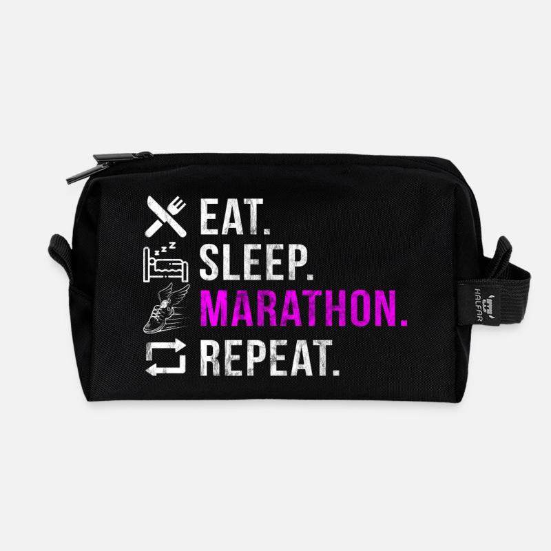 Eat Sleep Marathon Repeat - Recycelte Kulturtasche - Schwarz