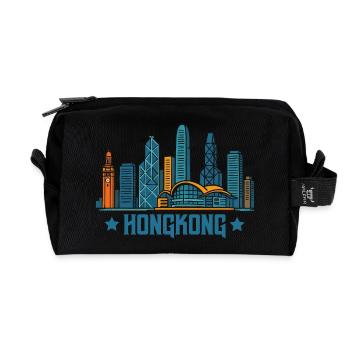 Hong Kong City Skyline - Recycled Toiletry Zip Bag - black - Front