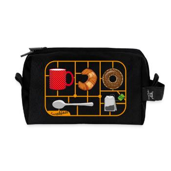Frühstücks-Bausatz mit Tasse, Croissant & Co - Recycelte Kulturtasche - Schwarz - Vorne