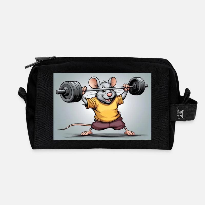 Kraftmaus beim Krafttraining - Recycelte Kulturtasche - Schwarz
