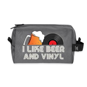 I Like Beer and Vinyl Retro Quote Design - Recycelte Kulturtasche - Anthrazit - Vorne