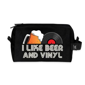 I Like Beer and Vinyl Retro Quote Design - Recycled Toiletry Zip Bag - black - Front