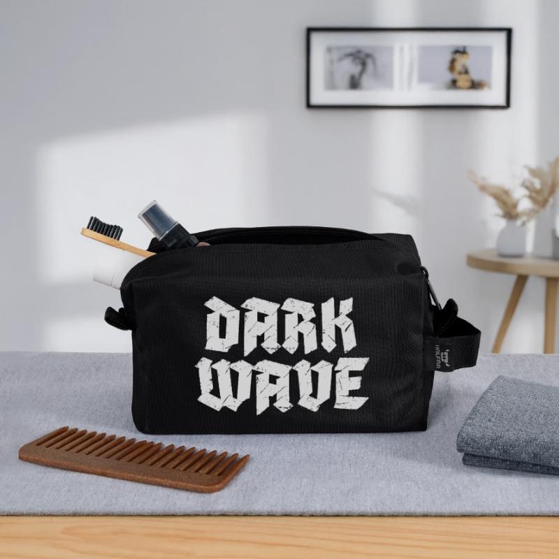Conception du logo typographique Dark Wave Trousse de toilette en tissu recyclé