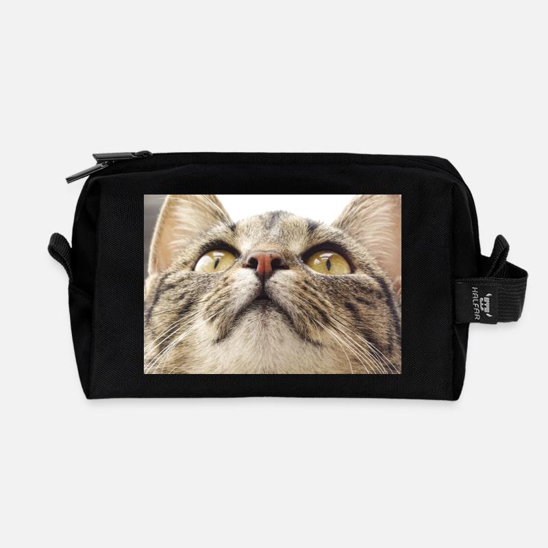 Katzengesicht von Minka - Recycelte Kulturtasche - Schwarz