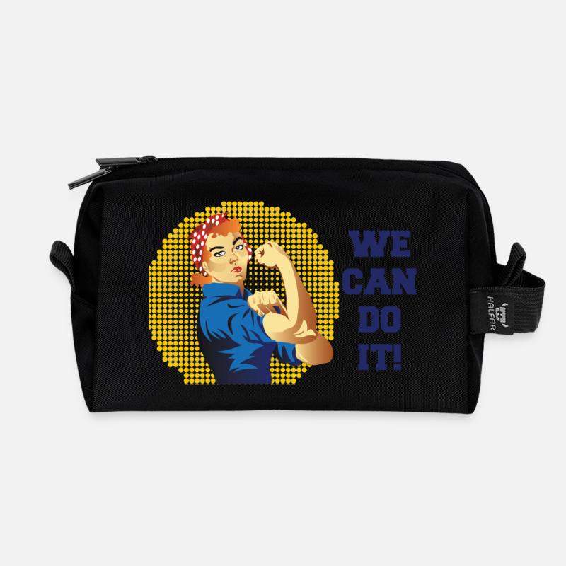 Rosie Kraft: We Can Do It Halftone - Recycled Toiletry Zip Bag - black