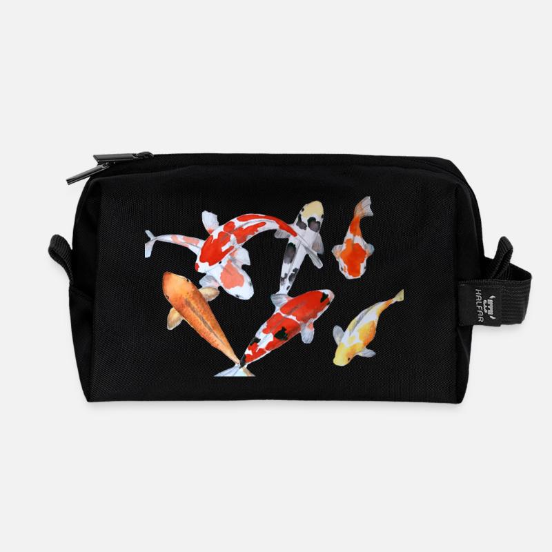 Elegant Koi Fish Watercolor Design - Recycled Toiletry Zip Bag - black