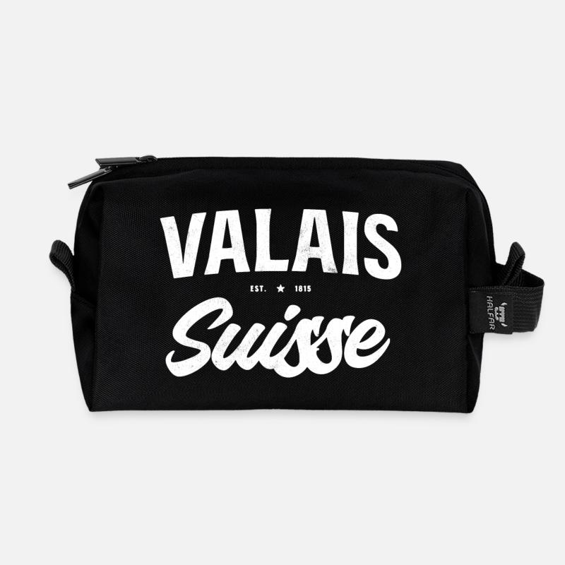 Valais Schweiz Schriftkunst - Recycelte Kulturtasche - Schwarz