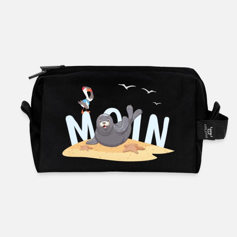 Moin Robbe Möwe Strand - Recycelte Kulturtasche - Schwarz