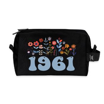 1961 Floral Pattern 1961 Floral Theme Flowers 1961 - Recycled Toiletry Zip Bag - black - Front